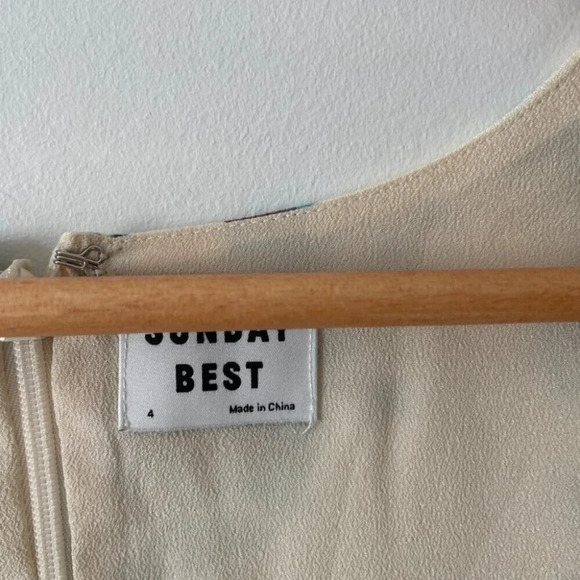 Aritzia Sunday Best Coco Long Sleeve Dress Cream Blue Size 4 - Picture 8 of 10